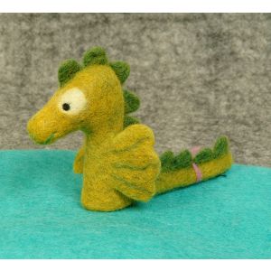 Filzfingerpuppe grüner Drache kaufen München, Filzfingerpuppe Drache kaufen Bayern, glove puppet dragon made of felt, natürliches Kinder-Spielzeug aus Filz, Filzfingerpuppe grüner Drache
