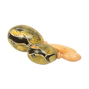 Rassel kaufen München, Maracas kaufen München, Holz-Rassel, Rasseln, Holzrasseln,  Maracas, Marakas, Maraca, Rasseln, Maraka, Holz-rasel, Rassel-Ei, Maraka mit Fisch auf gelbem Grund - 2 Größen