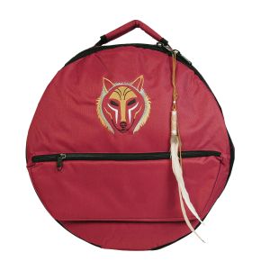 Rahmentrommel-Rucksack Deluxe rot Wolf mit dunklen Augen, 49 cm kaufen München, Rahmen-Trommel-Tasche kaufen, buy backpack drum case for 18,5