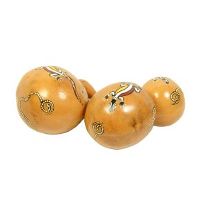 Kleine Kalebasse-Rassel mit Eidechse, Spirale und gelber Banderole kaufen München, Kokosrassel für schamanische Arbeit kaufen Bayern, Kalebasse-Shaker kaufen Erding, Maraca, Rumba-Rassel kaufen kaufen BRD, Rattle, Kokos-Rassel mit Eidechse