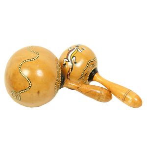 Medium Kalebasse-Rassel mit Eidechse, Spirale und gelber Banderole kaufen München, Kokosrassel für schamanische Arbeit kaufen Bayern, Kalebasse-Shaker kaufen Erding, Maraca, Rumba-Rassel kaufen, Rattle, Kokos-Rassel mit Eidechse